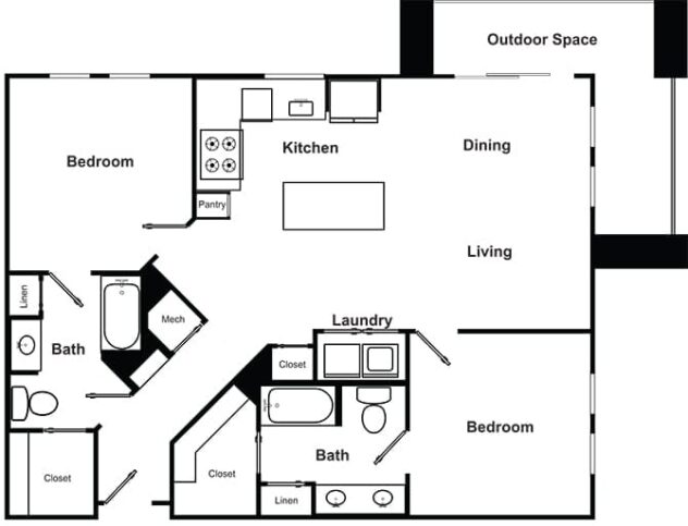 Rendering of the B4 - The Opera floor plan with 2 bedroom[s] and 2 bathroom[s] at Windsor Encore