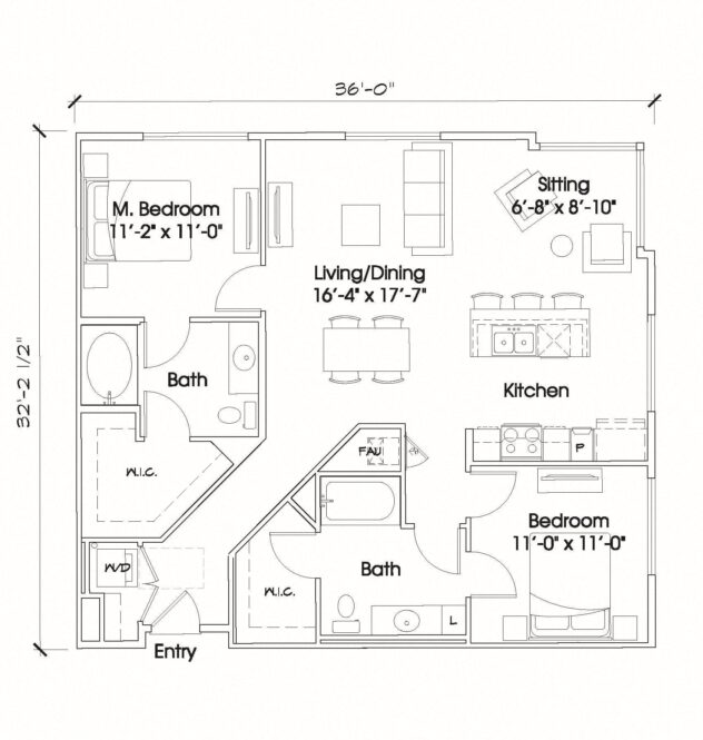 Rendering of the B4 Two Bed  2 Bath floor plan with 2 bedroom[s] and 2 bathroom[s] at South Park by Windsor