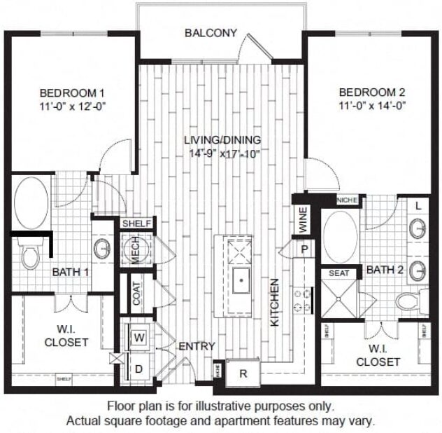 Rendering of the B41 floor plan with 2 bedroom[s] and 2 bathroom[s] at Windsor CityLine