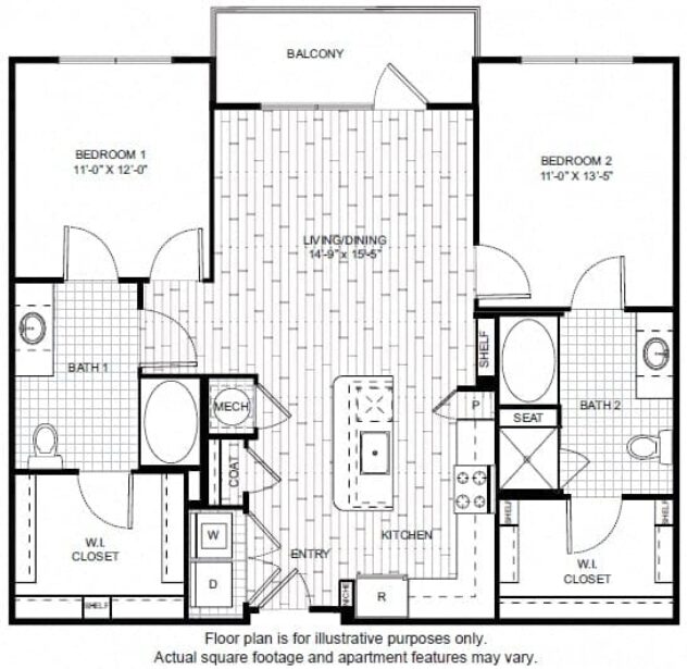 Rendering of the B4A floor plan with 2 bedroom[s] and 2 bathroom[s] at Windsor CityLine