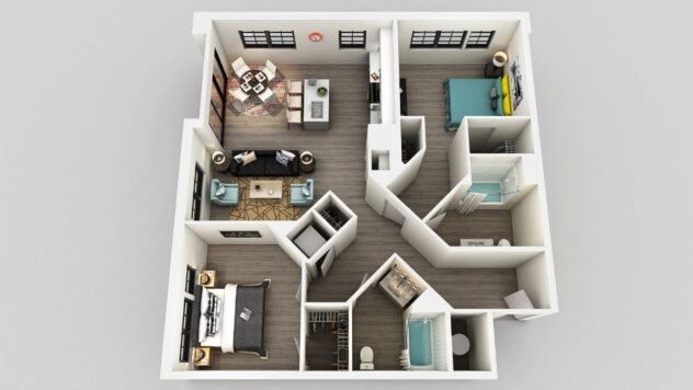 Rendering of the B4b floor plan with 2 bedroom[s] and 2 bathroom[s] at Edison on the Charles by Windsor