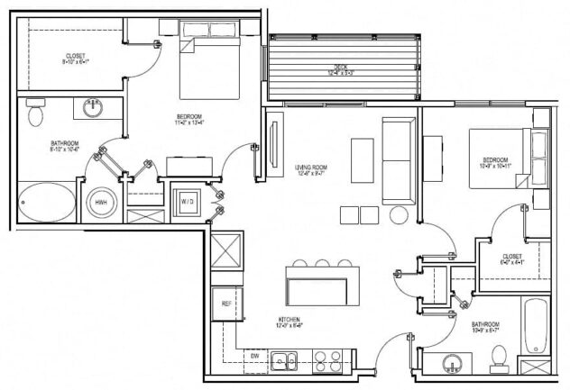 Rendering of the B4H floor plan with 2 bedroom[s] and 2 bathroom[s] at Vox on Two