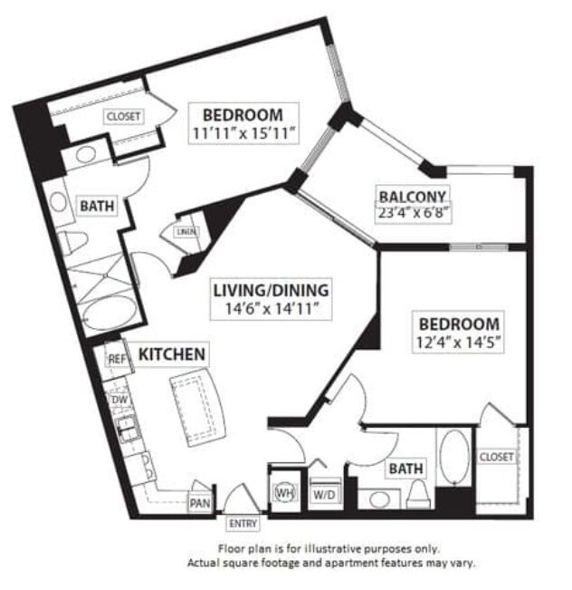 Rendering of the B5 2 Bed 2 Bath floor plan with 2 bedroom[s] and 2 bathroom[s] at Windsor at Doral