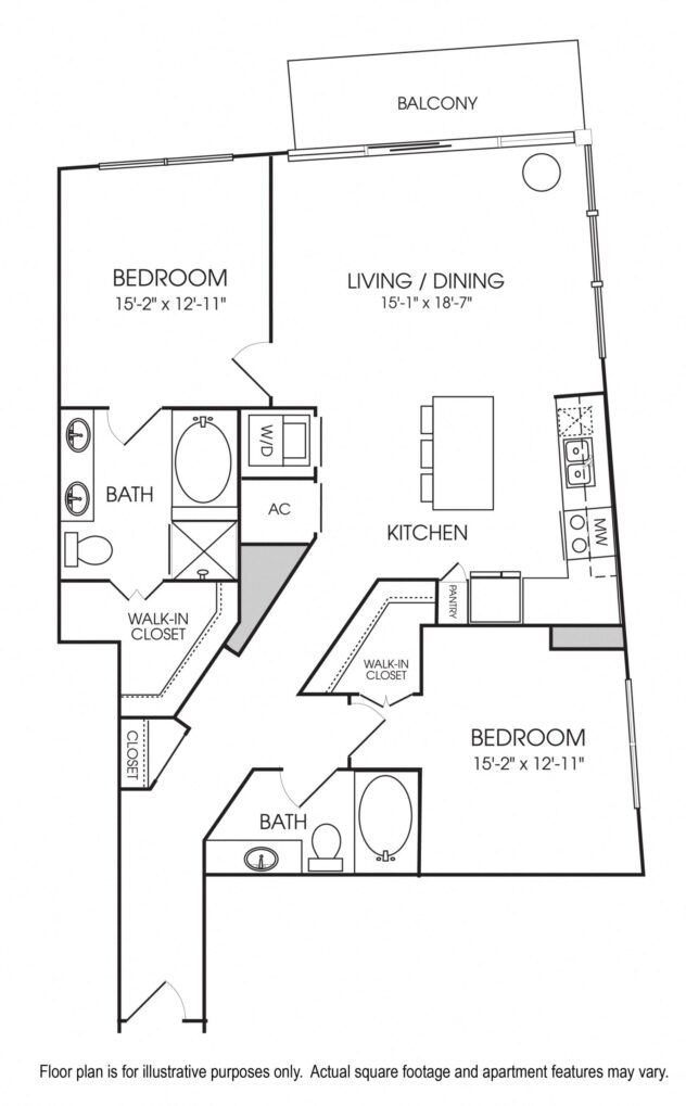 Rendering of the B5 floor plan with 2 bedroom[s] and 2 bathroom[s] at The Sovereign at Regent Square