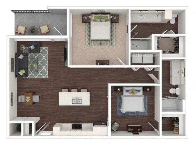 Rendering of the B5 floor plan with 2 bedroom[s] and 2 bathroom[s] at Centric LoHi by Windsor