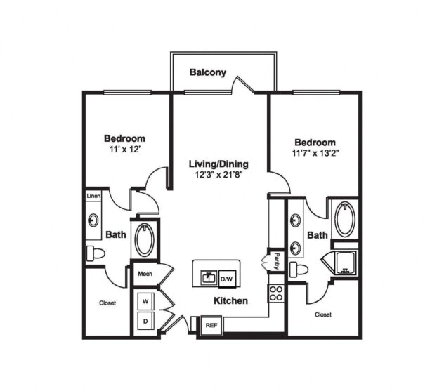 Rendering of the B5 floor plan with 2 bedroom[s] and 2 bathroom[s] at Windsor Fitzhugh