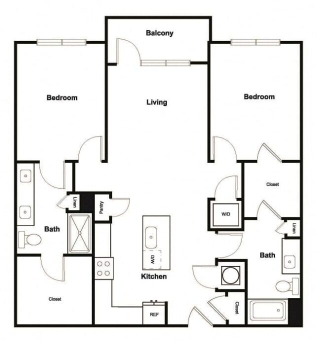 Rendering of the B5 floor plan with 2 bedroom[s] and 2 bathroom[s] at Elevate West Village