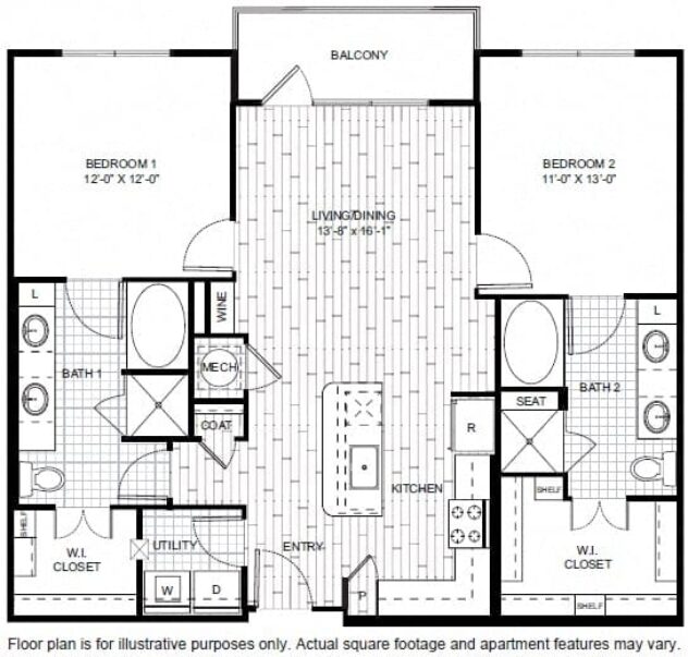 Rendering of the B5 floor plan with 2 bedroom[s] and 2 bathroom[s] at Windsor CityLine