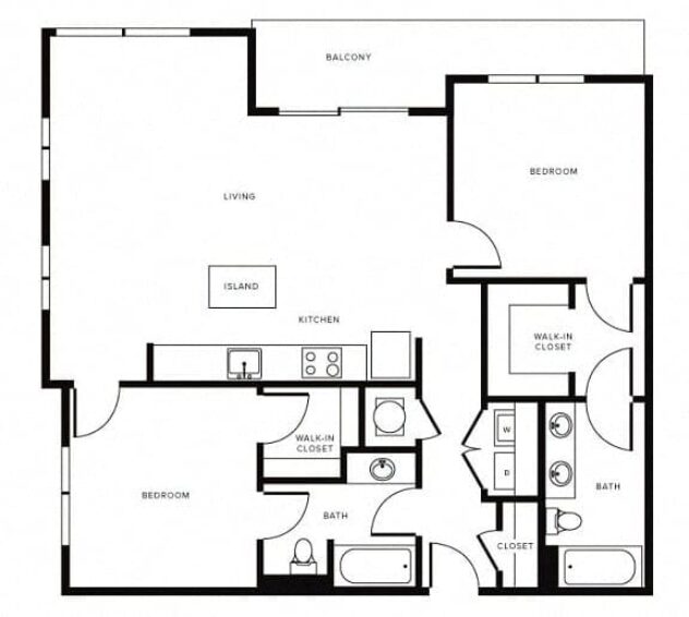 Rendering of the B5 floor plan with 2 bedroom[s] and 2 bathroom[s] at Morningside Atlanta by Windsor