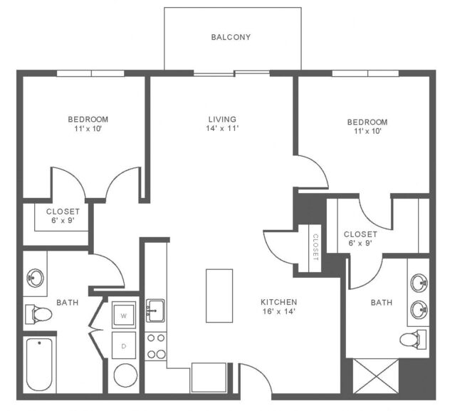 Rendering of the B5 floor plan with 2 bedroom[s] and 2 bathroom[s] at Windsor at Hopkinton