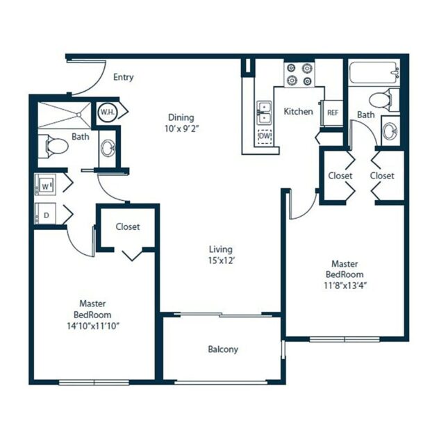 Rendering of the B5 floor plan with 2 bedroom[s] and 2 bathroom[s] at Windsor Coconut Creek