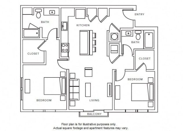 Rendering of the B5 floor plan with 2 bedroom[s] and 2 bathroom[s] at Windsor Parkview