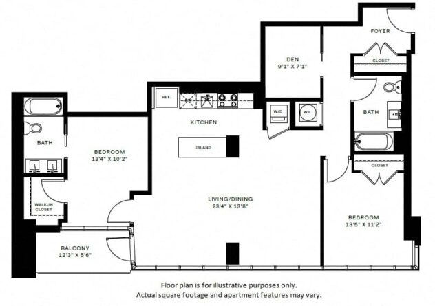 Rendering of the B5 floor plan with 2 bedroom[s] and 2 bathroom[s] at Windsor Bethesda