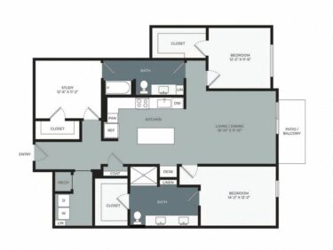 Rendering of the B5 floor plan with 2 bedroom[s] and 2 bathroom[s] at Windsor West Plano