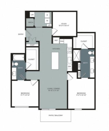 Rendering of the B5a floor plan with 2 bedroom[s] and 2 bathroom[s] at Windsor West Plano