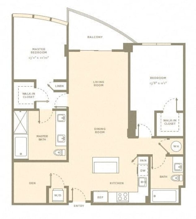 Rendering of the B5c floor plan with 2 bedroom[s] and 2 bathroom[s] at Amaray Las Olas by Windsor