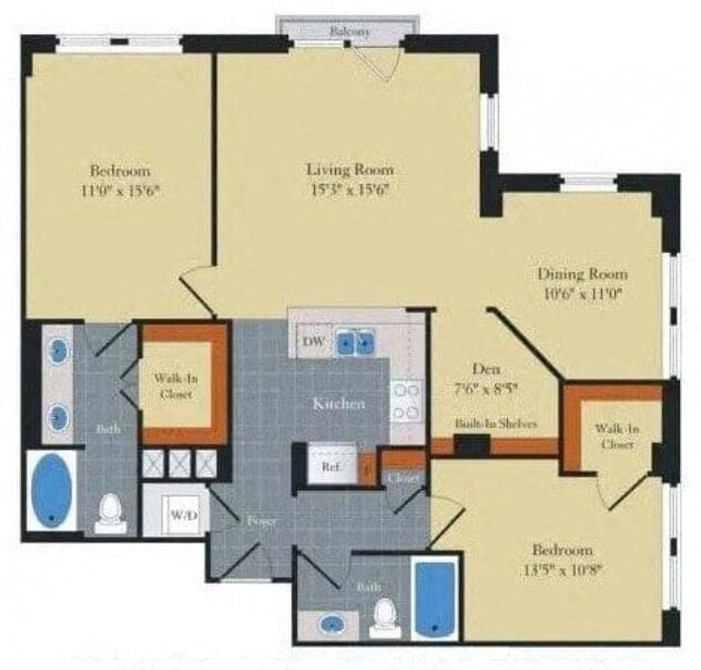 Rendering of the B5D floor plan with 2 bedroom[s] and 2 bathroom[s] at Halstead Tower by Windsor