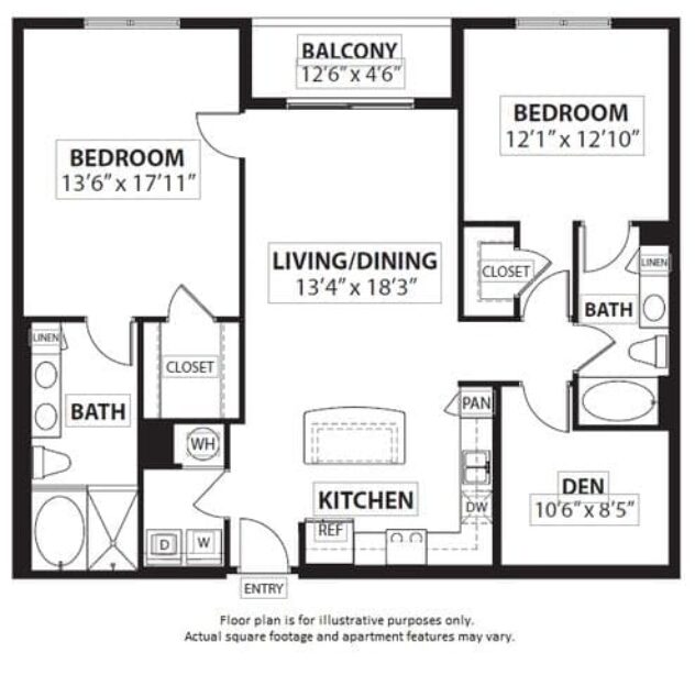 Rendering of the B6 2 Bed 2 Bath floor plan with 2 bedroom[s] and 2 bathroom[s] at Windsor at Doral