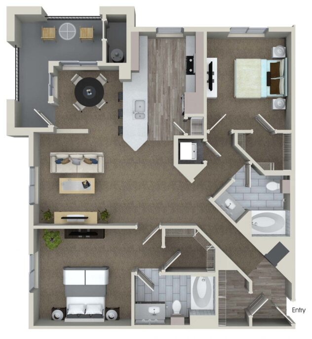 Rendering of the B6 floor plan with 2 bedroom[s] and 2 bathroom[s] at Valentia by Windsor