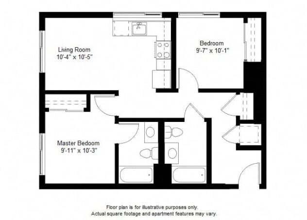 Rendering of the B6 floor plan with 2 bedroom[s] and 2 bathroom[s] at Windsor at Dogpatch