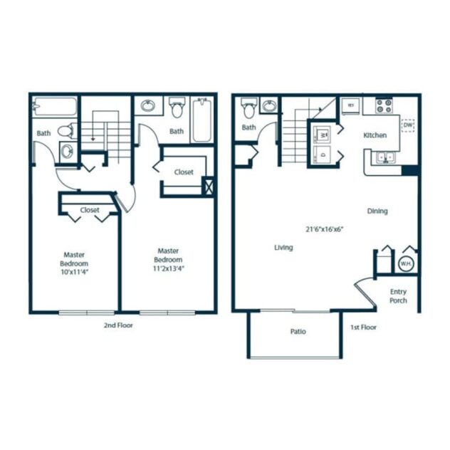 Rendering of the B6 floor plan with 2 bedroom[s] and 2 bathroom[s] at Windsor Coconut Creek