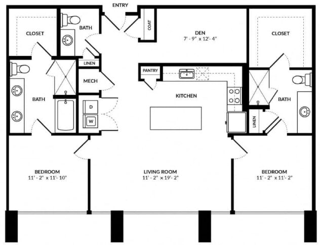 Rendering of the B6 floor plan with 2 bedroom[s] and 2.5 bathroom[s] at Windsor Preston