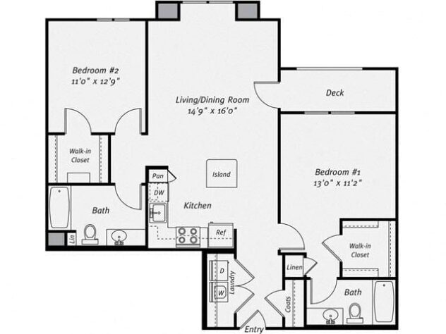 Rendering of the B6 floor plan with 2 bedroom[s] and 2 bathroom[s] at Dublin Station by Windsor