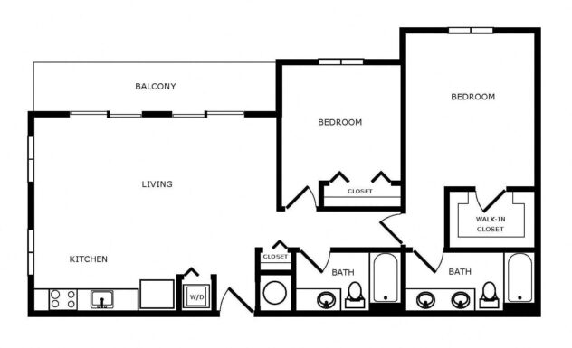 Rendering of the B7 floor plan with 2 bedroom[s] and 2 bathroom[s] at Windsor Cornerstone