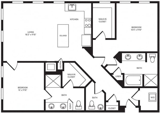 Rendering of the B7 floor plan with 2 bedroom[s] and 2 bathroom[s] at Windsor Turtle Creek