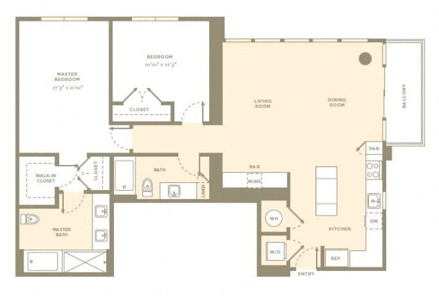 Rendering of the B7 floor plan with 2 bedroom[s] and 2 bathroom[s] at Amaray Las Olas by Windsor