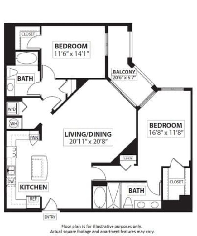 Rendering of the B8 2 Bed 2 Bath floor plan with 2 bedroom[s] and 2 bathroom[s] at Windsor at Doral