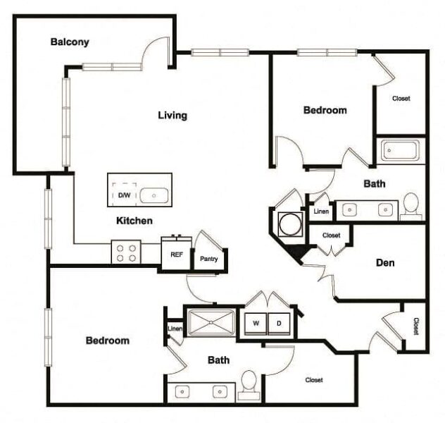 Rendering of the B8 floor plan with 2 bedroom[s] and 2 bathroom[s] at Elevate West Village