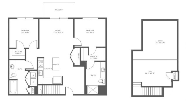 Rendering of the B8 floor plan with 2 bedroom[s] and 2 bathroom[s] at Windsor at Hopkinton