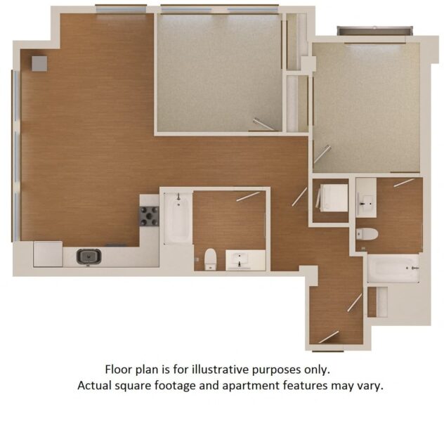 Rendering of the B8 floor plan with 2 bedroom[s] and 2 bathroom[s] at The Marston by Windsor