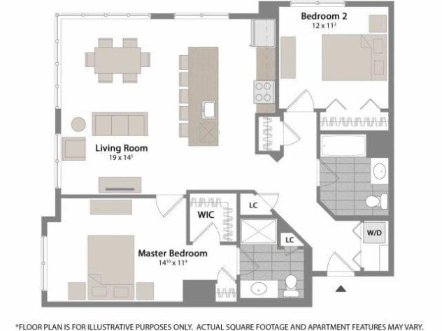 Rendering of the B8 floor plan with 2 bedroom[s] and 2 bathroom[s] at Warren at York by Windsor