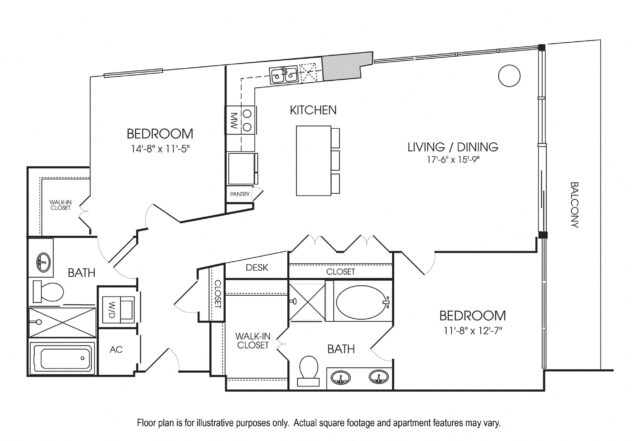 Rendering of the B9 floor plan with 2 bedroom[s] and 2 bathroom[s] at The Sovereign at Regent Square