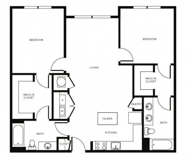 Rendering of the B9 floor plan with 2 bedroom[s] and 2 bathroom[s] at Morningside Atlanta by Windsor