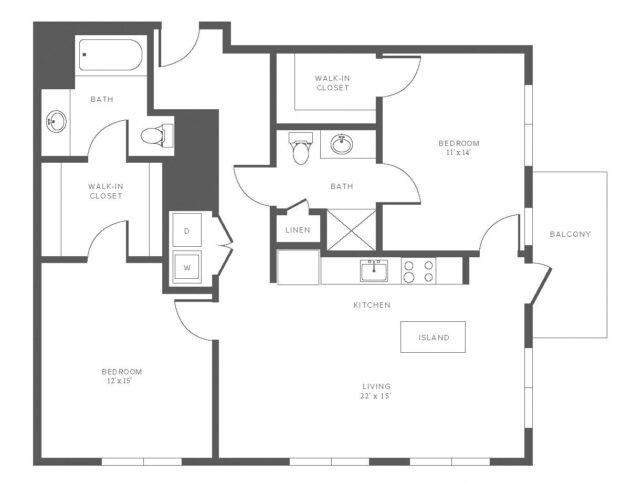 Rendering of the B9 floor plan with 2 bedroom[s] and 2 bathroom[s] at Windsor at Hopkinton