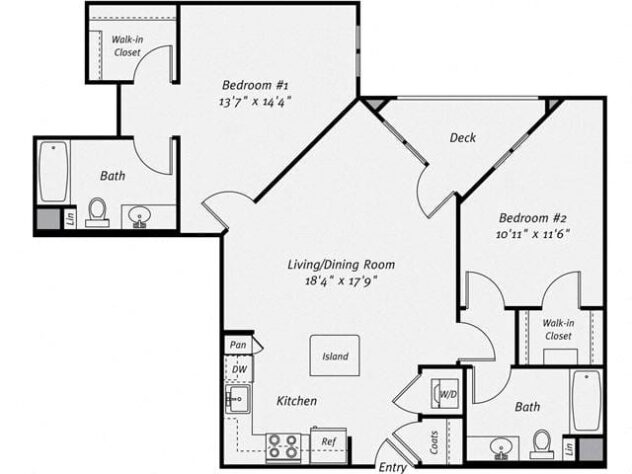 Rendering of the B9 floor plan with 2 bedroom[s] and 2 bathroom[s] at Dublin Station by Windsor