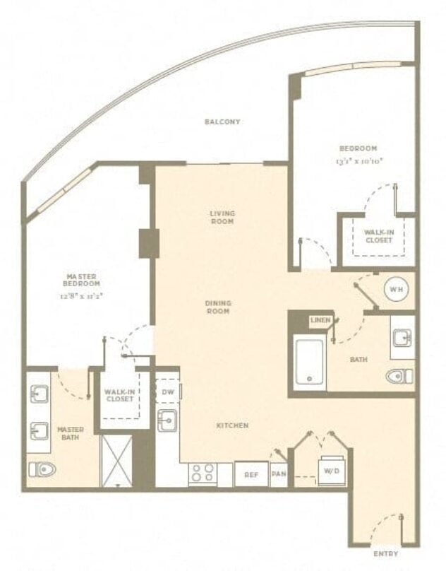 Rendering of the B9 floor plan with 2 bedroom[s] and 2 bathroom[s] at Amaray Las Olas by Windsor