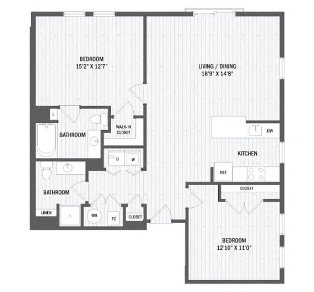 Rendering of the B9 - Classic floor plan with 2 bedroom[s] and 2 bathroom[s] at Windsor Radio Factory