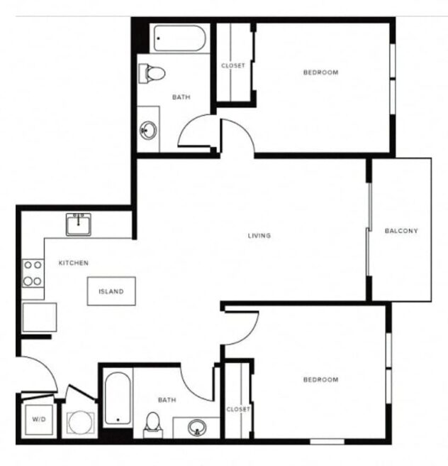 Rendering of the B9b floor plan with 2 bedroom[s] and 2 bathroom[s] at Morningside Atlanta by Windsor