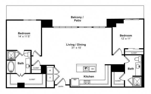 Rendering of the Balance - High Rise floor plan with 2 bedroom[s] and 2 bathroom[s] at Windsor Memorial