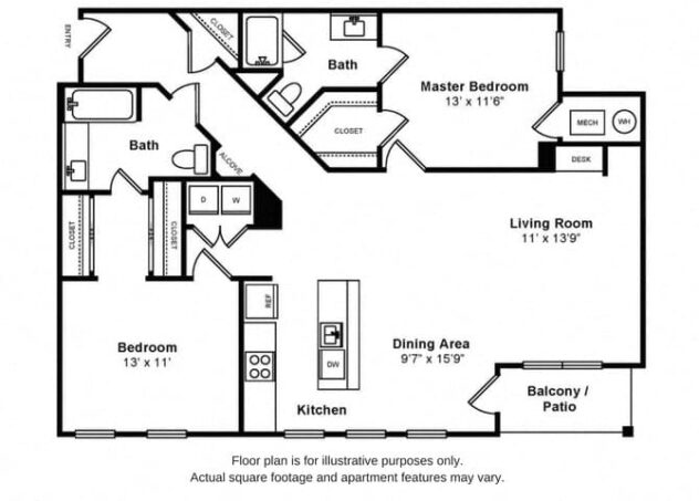 Rendering of the Beacon floor plan with 2 bedroom[s] and 2 bathroom[s] at Windsor at Liberty House