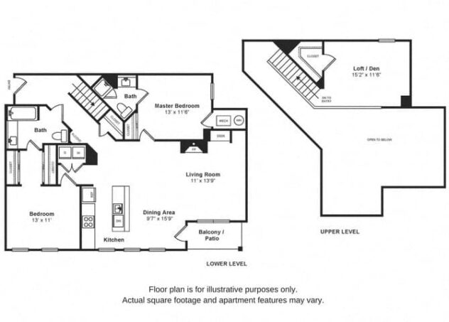 Rendering of the Beacon Loft floor plan with 2 bedroom[s] and 2 bathroom[s] at Windsor at Liberty House