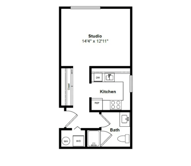 Rendering of the Belize Studio floor plan with a Studio bedroom and 1 bathroom[s] at Tera Apartments