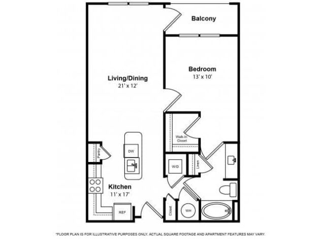 Rendering of the Bergen floor plan with 1 bedroom[s] and 1 bathroom[s] at The Ridgewood by Windsor