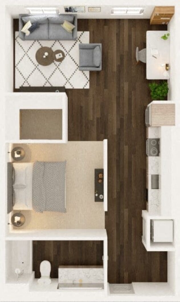 Rendering of the Big Si floor plan with 1 bedroom[s] and 1 bathroom[s] at Windsor Totem Lake