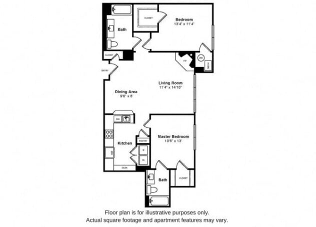 Rendering of the Bishop floor plan with 2 bedroom[s] and 2 bathroom[s] at Windsor at Liberty House