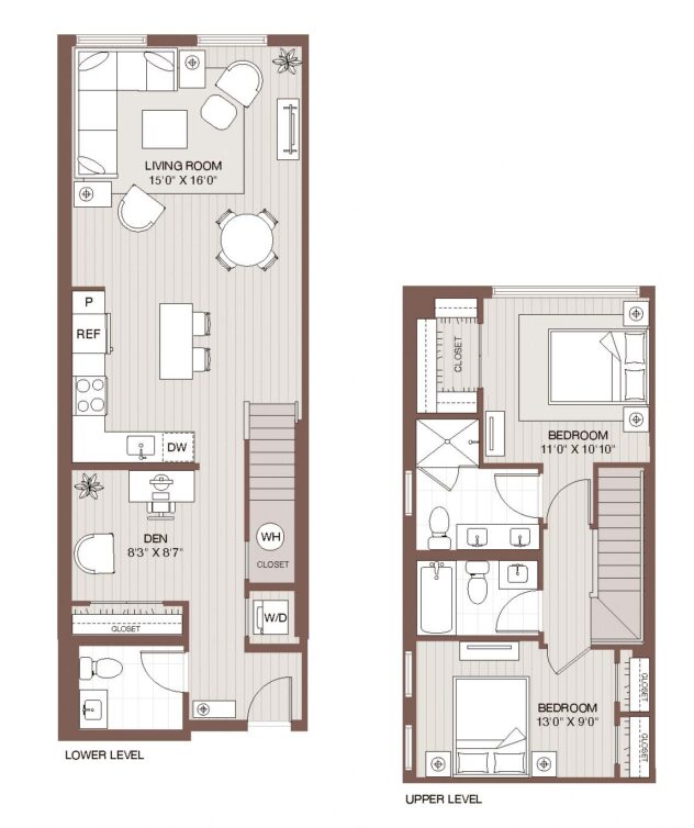 Rendering of the Bl - Lofts floor plan with 2 bedroom[s] and 2.5 bathroom[s] at Windsor Radio Factory